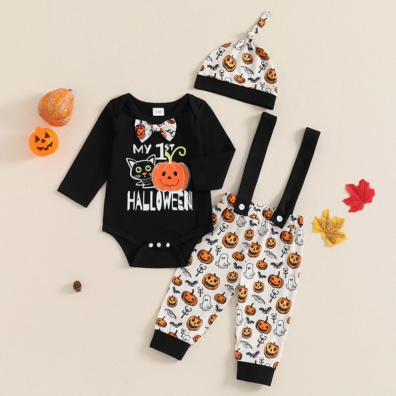 Baby Boys Halloween Outfits Pumpkin Letter Print Crew Neck Long Sleeve Rompers Suspender Pants Hat 3Pcs Clothes Set
Baby Boys Halloween Outfits Pumpkin Letter Print Crew Neck Long Sleeve Rompers Suspender Pants Hat 3Pcs Clothes Set