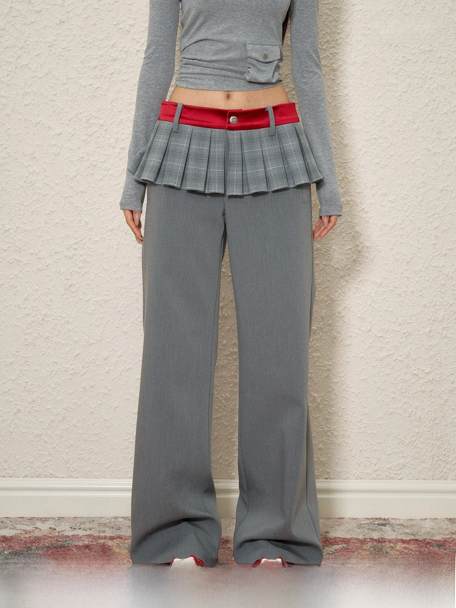 AGAM Original Grey Pants Low Waist Splice Casual Women's Trousers Double Belt Design Polyester Fiber Straight Leg Pants
AGAM Original Grey Pants Low Waist Splice Casual Women's Trousers Double Belt Design Polyester Fiber Straight Leg Pants