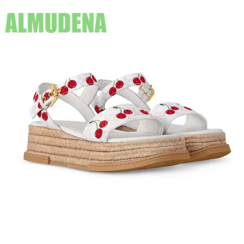 Embroidered Sandals New Cherry Cowboy Fabric Pattern Grass Weaving Thick Bottom Comfortable Fashionable Unique Women's Sandals
Embroidered Sandals New Cherry Cowboy Fabric Pattern Grass Weaving Thick Bottom Comfortable Fashionable Unique Women's Sandals