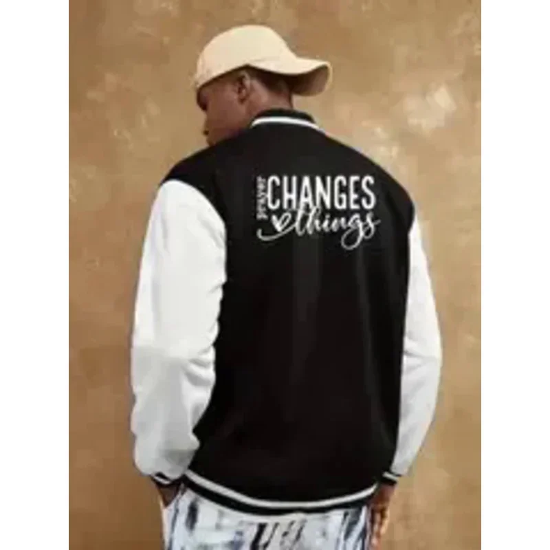 Letter print varsity jacket, men's casual color block button up jacket spring fall baseball
Letter print varsity jacket, men's casual color block button up jacket spring fall baseball