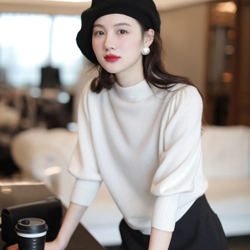 Soft Knitted Base Shirt Women's Half High Collar Autumn Winter Inner Wear Gentle Color Pure Vintage Commute Style Seven Sleeve
Soft Knitted Base Shirt Women's Half High Collar Autumn Winter Inner Wear Gentle Color Pure Vintage Commute Style Seven Sleeve