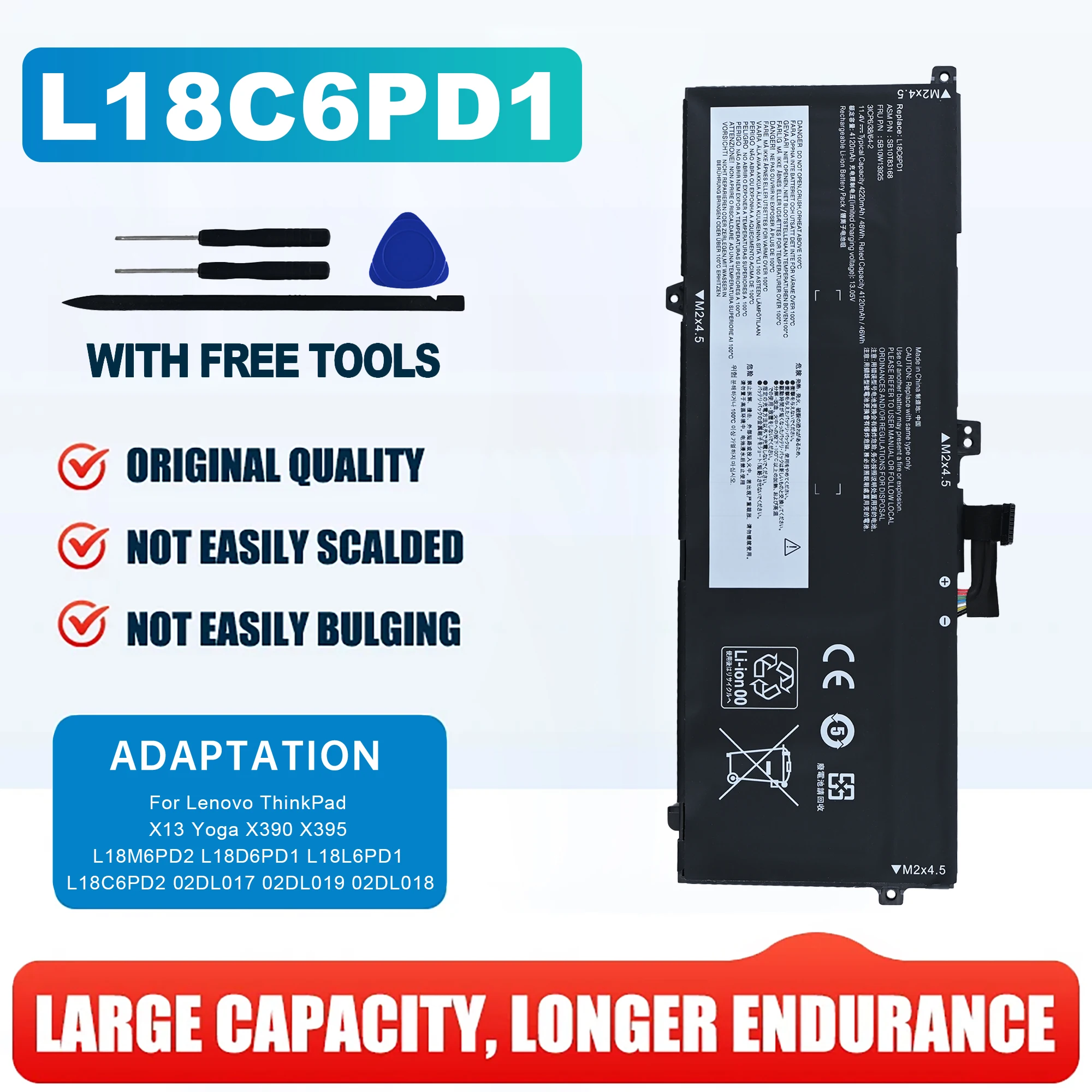 L18M6PD1 Battery for Lenovo ThinkPad TP00106A X390 X395 X13 1st Gen 2020 02DL017 02DL018 SB10K97655 L18M6PD2 L18C6PD1
L18M6PD1 Battery for Lenovo ThinkPad TP00106A X390 X395 X13 1st Gen 2020 02DL017 02DL018 SB10K97655 L18M6PD2 L18C6PD1