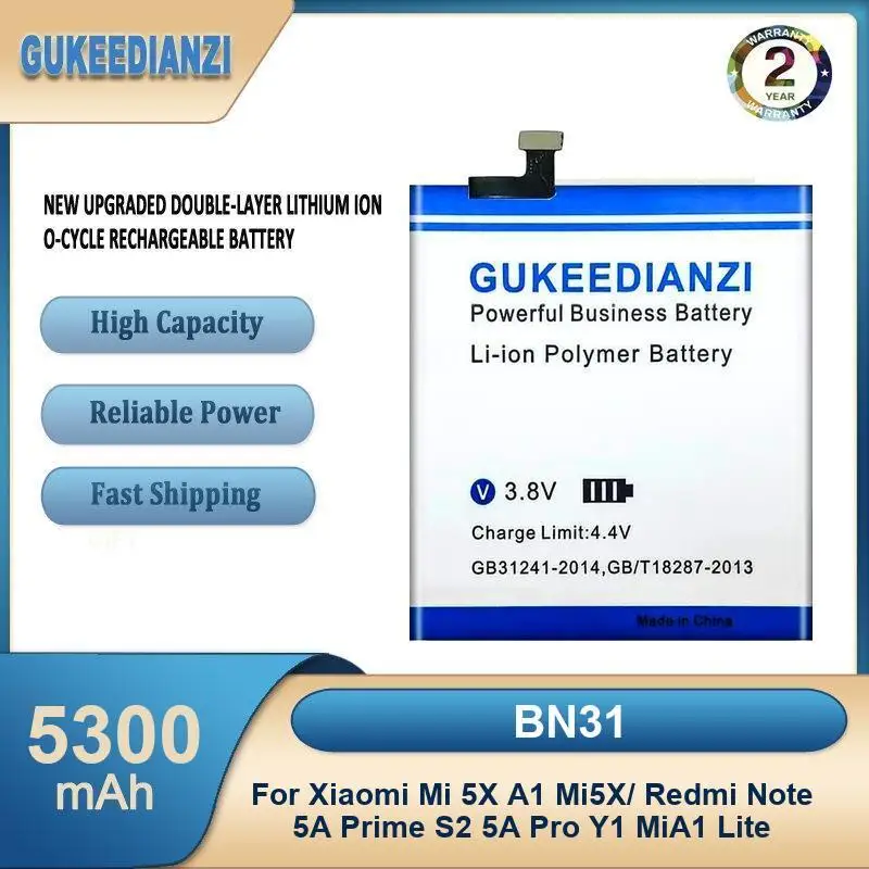 BN31 5300mAh High Capacity Mobile Phone Battery For Xiaomi Mi 5X A1 Mi5X For Redmi Note 5A Prime S2 5A Pro Y1 MiA1 Lite
BN31 5300mAh High Capacity Mobile Phone Battery For Xiaomi Mi 5X A1 Mi5X For Redmi Note 5A Prime S2 5A Pro Y1 MiA1 Lite
