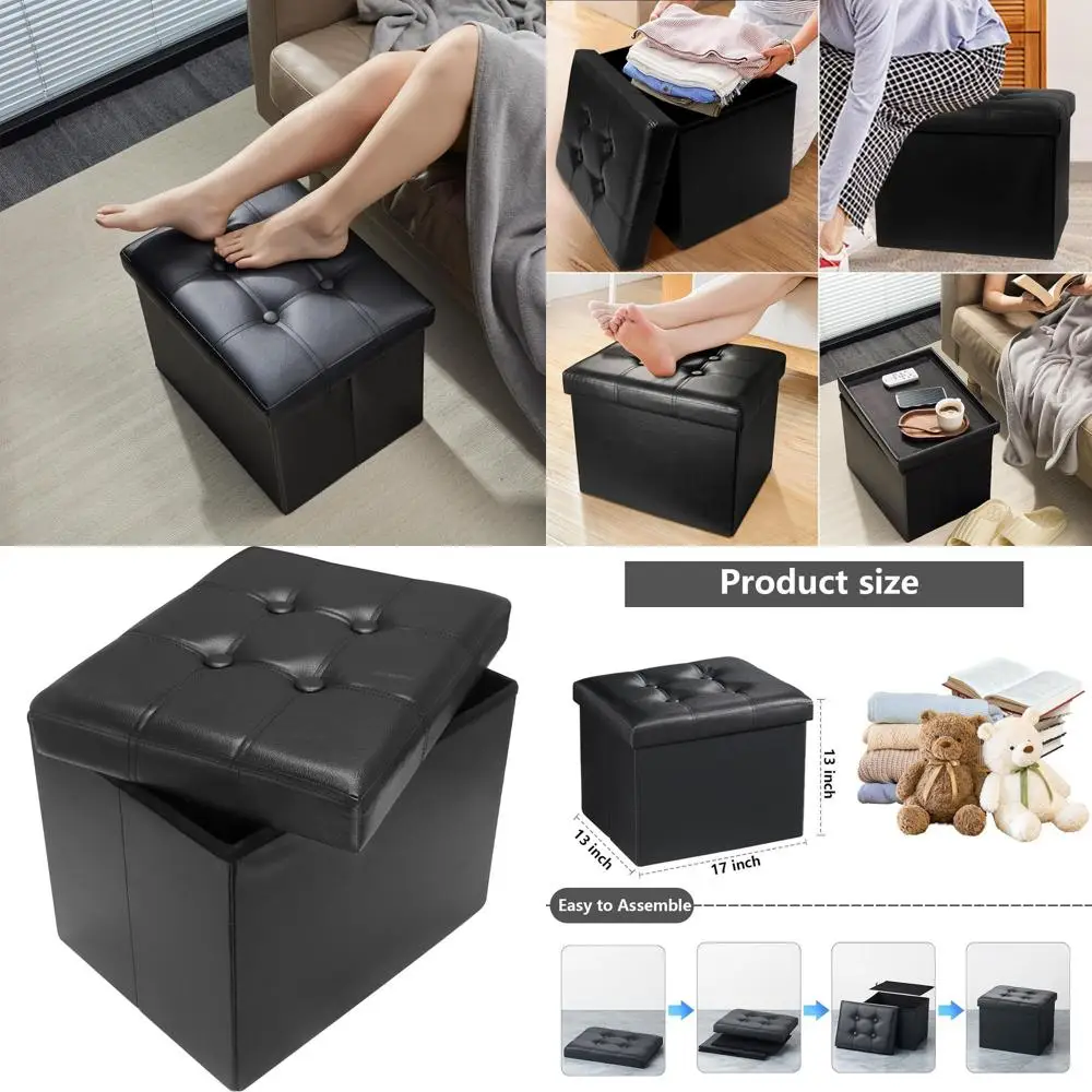 Leather Storage Ottoman with Folding Footrest, Compact Stool for Books, 17x13x13 Black
Leather Storage Ottoman with Folding Footrest, Compact Stool for Books, 17x13x13 Black