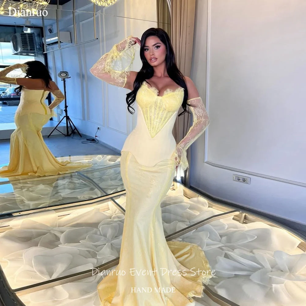 Dianruo Yellow Lace Sweetheart Evening Dress Lace Up Back Robe De Soirée Femme Mermaid Floral Vestidos Para Mujer Customized
Dianruo Yellow Lace Sweetheart Evening Dress Lace Up Back Robe De Soirée Femme Mermaid Floral Vestidos Para Mujer Customized