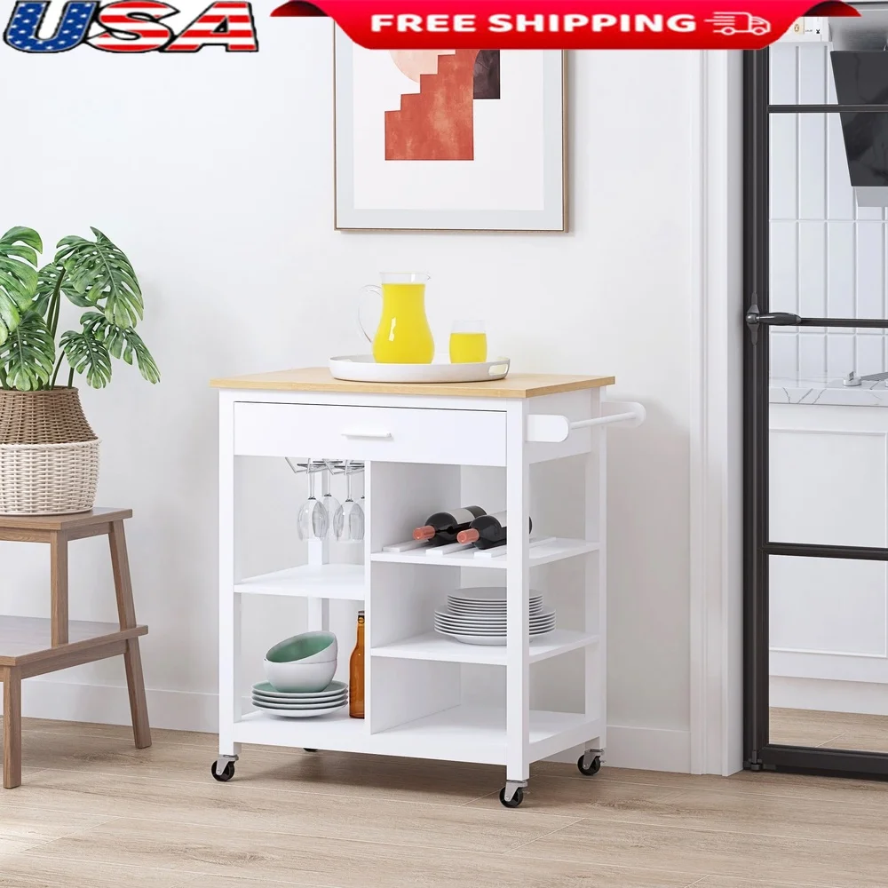 Mobile Kitchen Island Cart with Open Shelves Drawer Cutting Board Towel Bar Wine Bottle Glass Shelf Portable Storage Solution
Mobile Kitchen Island Cart with Open Shelves Drawer Cutting Board Towel Bar Wine Bottle Glass Shelf Portable Storage Solution