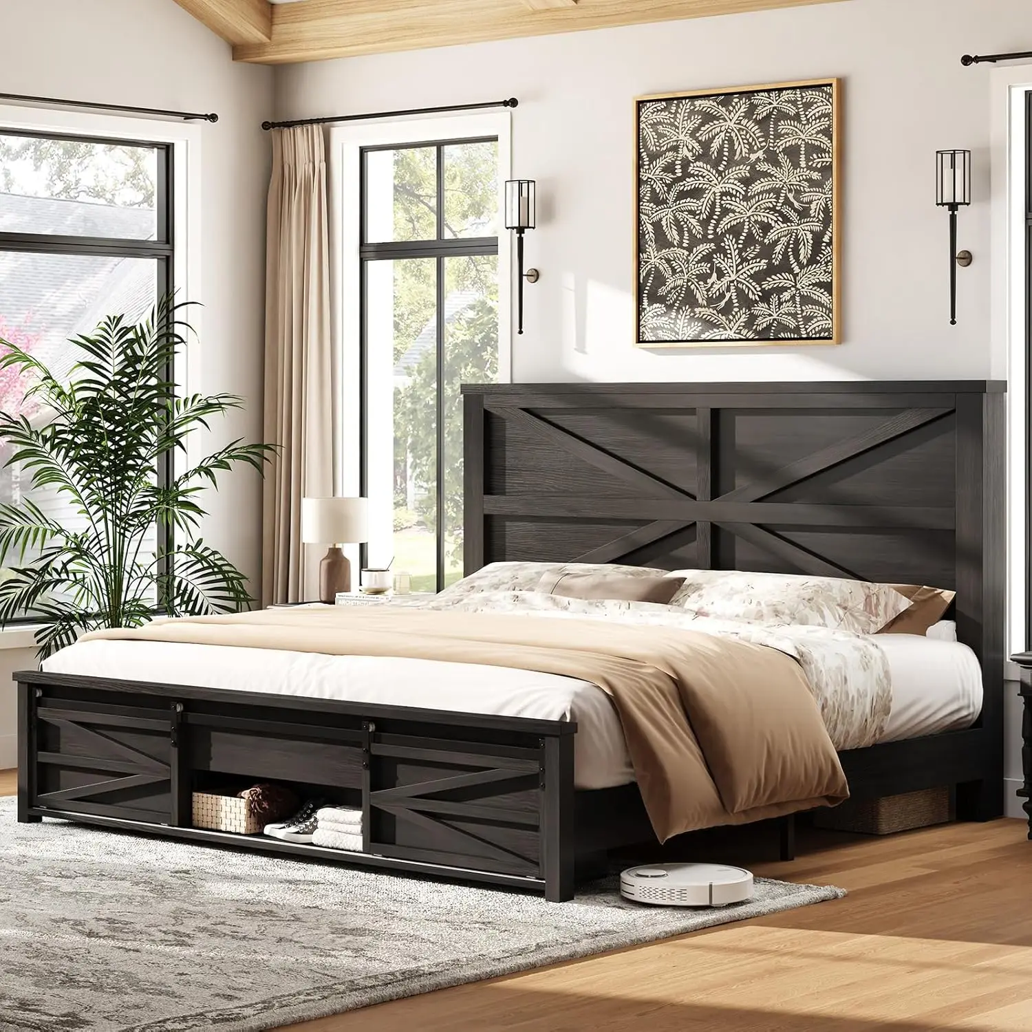 Farmhouse King Size Bed Frame with Sliding Barn Door Storage, 49" Tall Headboard Wood Bed Frame, Rustic Platform Bed Frame Woode
Farmhouse King Size Bed Frame with Sliding Barn Door Storage, 49" Tall Headboard Wood Bed Frame, Rustic Platform Bed Frame Woode