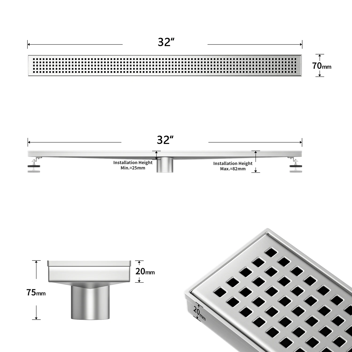 32 Inch Modern Stainless Steel Shower Drain Square Slot Cover Direct Drain Style for Bathroom
32 Inch Modern Stainless Steel Shower Drain Square Slot Cover Direct Drain Style for Bathroom