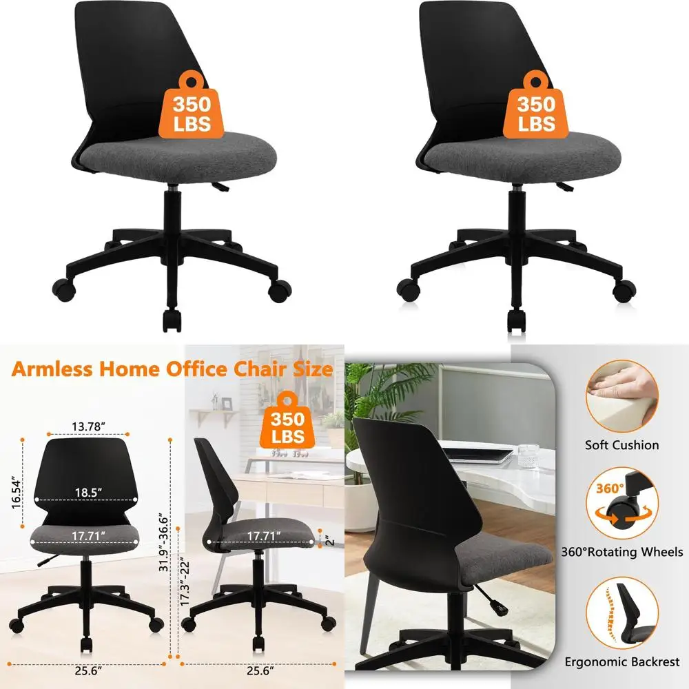 Ergonomic Armless Swivel Chair with Cushioned Seat, Adjustable Height for Home Office Desk, Comfortable Computer Task Chair, Bla
Ergonomic Armless Swivel Chair with Cushioned Seat, Adjustable Height for Home Office Desk, Comfortable Computer Task Chair, Bla
