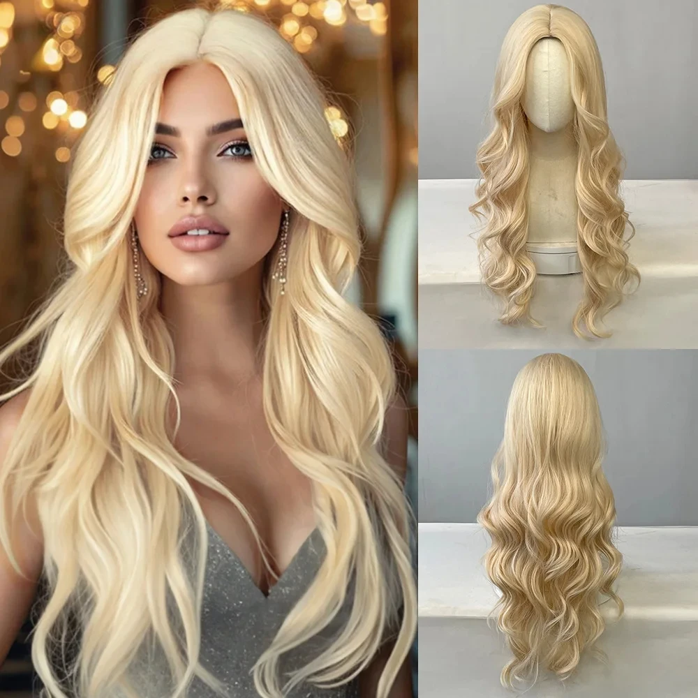 Fashion gold synthetic wig middle part big wave long curly hair wig Halloween cosplay daily dress high temperature silk wig
Fashion gold synthetic wig middle part big wave long curly hair wig Halloween cosplay daily dress high temperature silk wig