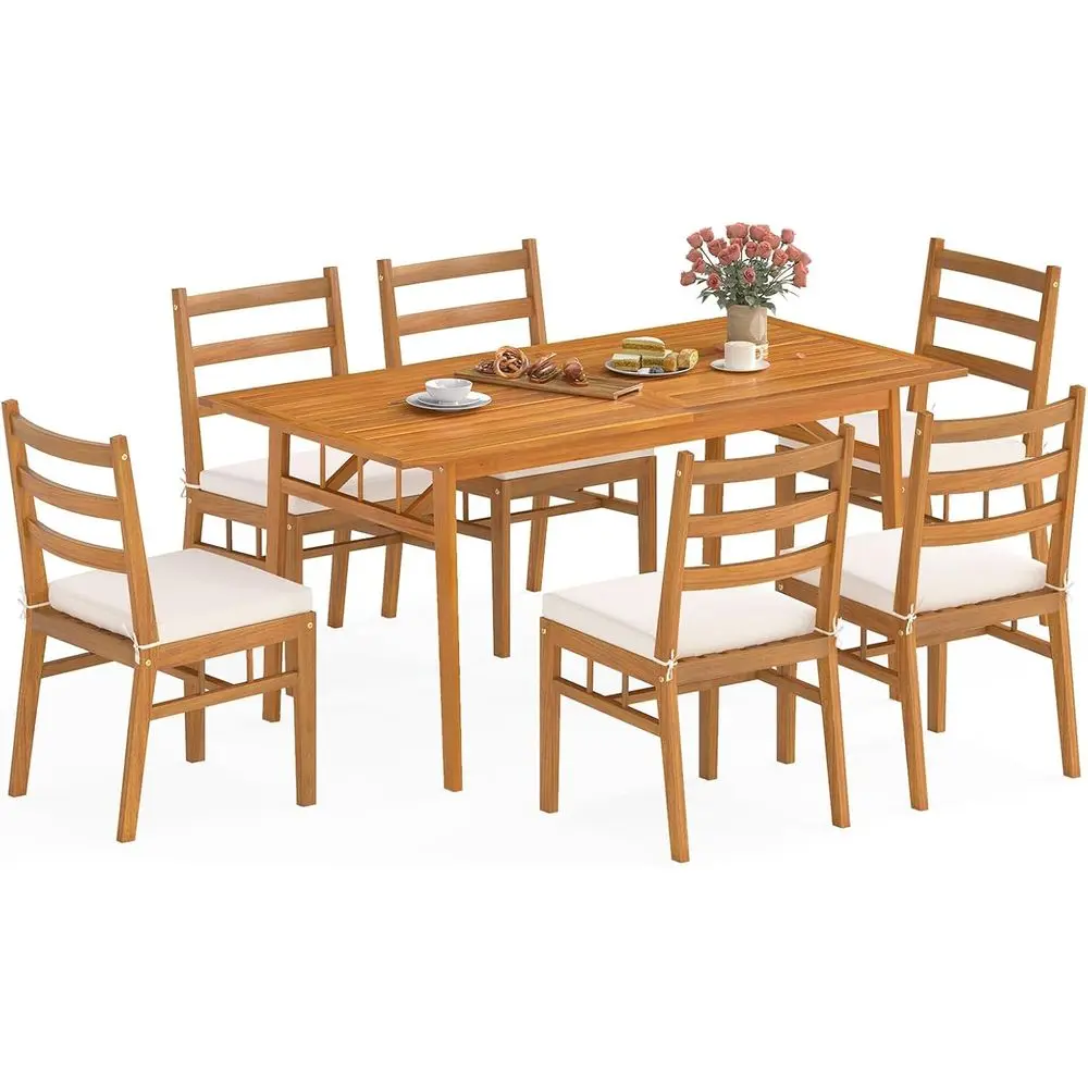 Acacia Wood 7-Piece Patio Dining Set with Umbrella Hole and Cushioned Chairs for Outdoor Use
Acacia Wood 7-Piece Patio Dining Set with Umbrella Hole and Cushioned Chairs for Outdoor Use