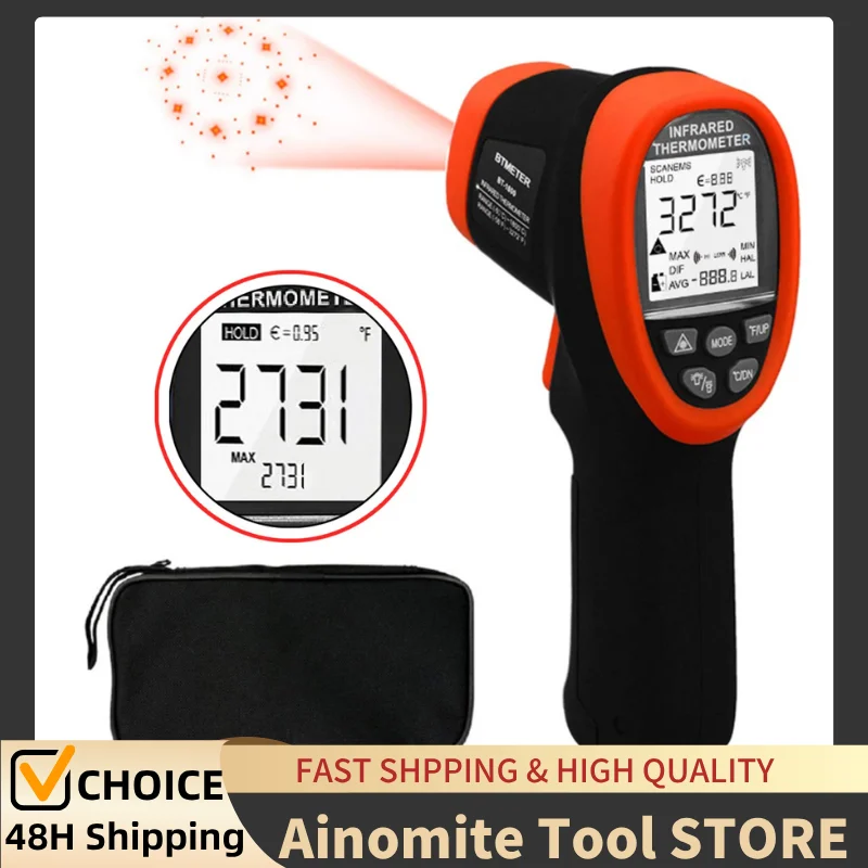 BTMETER BT-1500 Pyrometer D:S 30:1 Infrared Thermometer, High Temperature Tester for -58℉ to 2732℉ (-50℃ ~ 1500℃)
BTMETER BT-1500 Pyrometer D:S 30:1 Infrared Thermometer, High Temperature Tester for -58℉ to 2732℉ (-50℃ ~ 1500℃)
