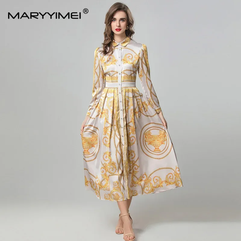 MARYYIMEI Spring Autumn Women's Dress Turn-Down Collar Single-Breasted Long sleeves Chic Elegant Print Designer Dresses
MARYYIMEI Spring Autumn Women's Dress Turn-Down Collar Single-Breasted Long sleeves Chic Elegant Print Designer Dresses