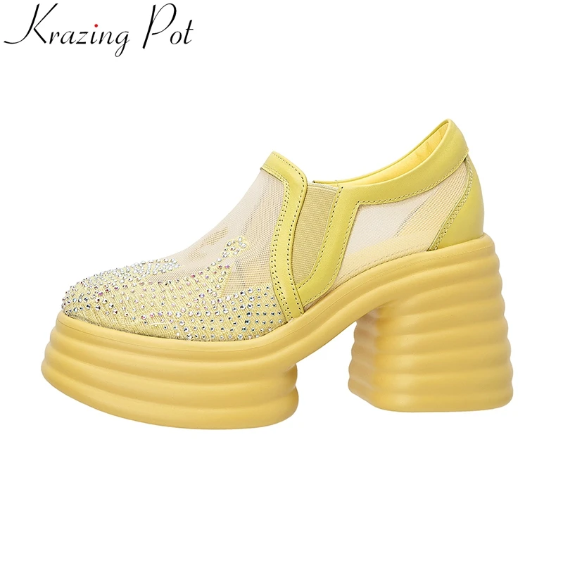 Krazing Pot Breathable Mesh Round Toe Super High Crystal Platform Spring Shoes Basic Loafers Solid Causal Slip On Women Pumps
Krazing Pot Breathable Mesh Round Toe Super High Crystal Platform Spring Shoes Basic Loafers Solid Causal Slip On Women Pumps