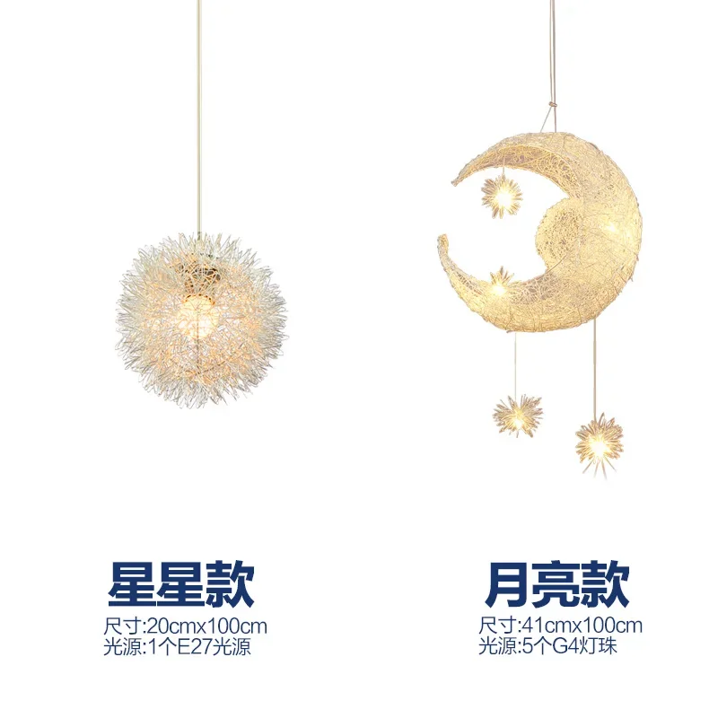 Stars and moon chandeliers, warm children's room lamps, simple and creative personality, dining room bar, balcony bedroom lighti
Stars and moon chandeliers, warm children's room lamps, simple and creative personality, dining room bar, balcony bedroom lighti