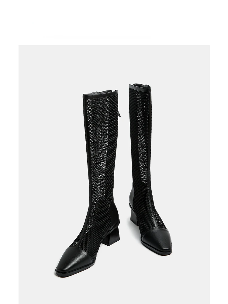 Summer New Women's Boots: Genuine Leather Square Head Middle-heeled Mesh Long-leg Women's Sandals
Summer New Women's Boots: Genuine Leather Square Head Middle-heeled Mesh Long-leg Women's Sandals