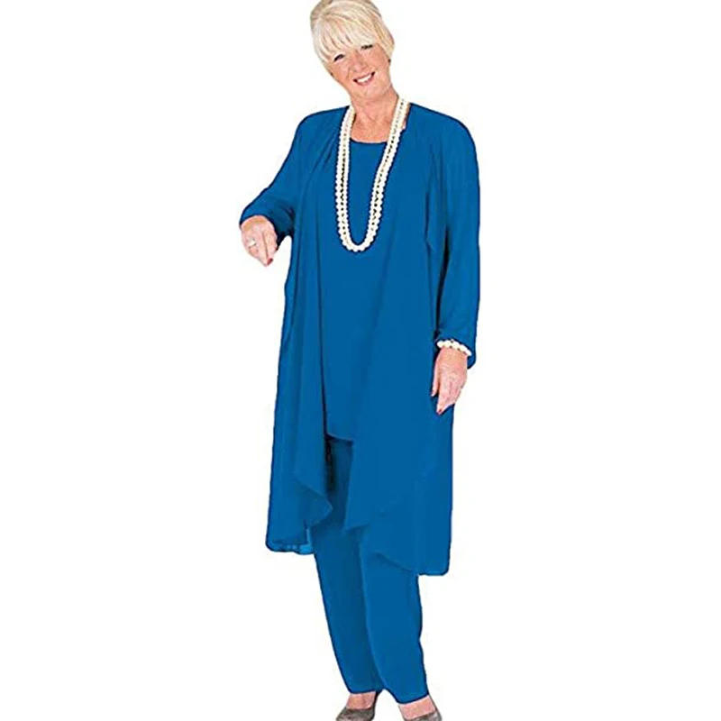 Chiffon Mother of the Bride Dresses for Weddings Pantsuit Blue Long Sleeve 3 Pieces Elegant Dress Women for Evening Party Guest
Chiffon Mother of the Bride Dresses for Weddings Pantsuit Blue Long Sleeve 3 Pieces Elegant Dress Women for Evening Party Guest