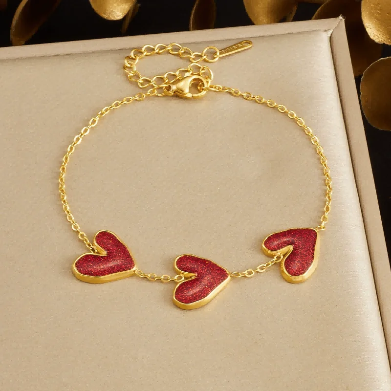 Gold Tone 316L Stainless Steel Red Glitter Heart Charm Bracelet, Dainty Chain for Women
Gold Tone 316L Stainless Steel Red Glitter Heart Charm Bracelet, Dainty Chain for Women