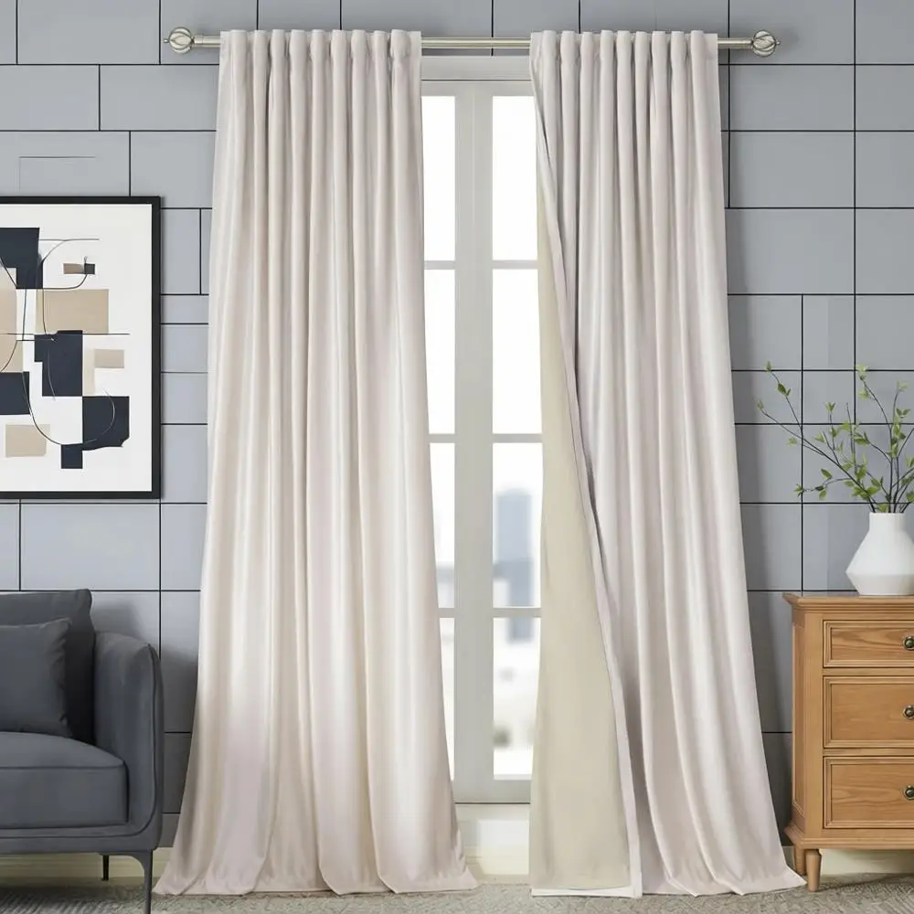Thick Velvet Curtains in Ivory, 96 Long, Set of 2, with Lining and Back Tab for Living Room or Bedroom
Thick Velvet Curtains in Ivory, 96 Long, Set of 2, with Lining and Back Tab for Living Room or Bedroom