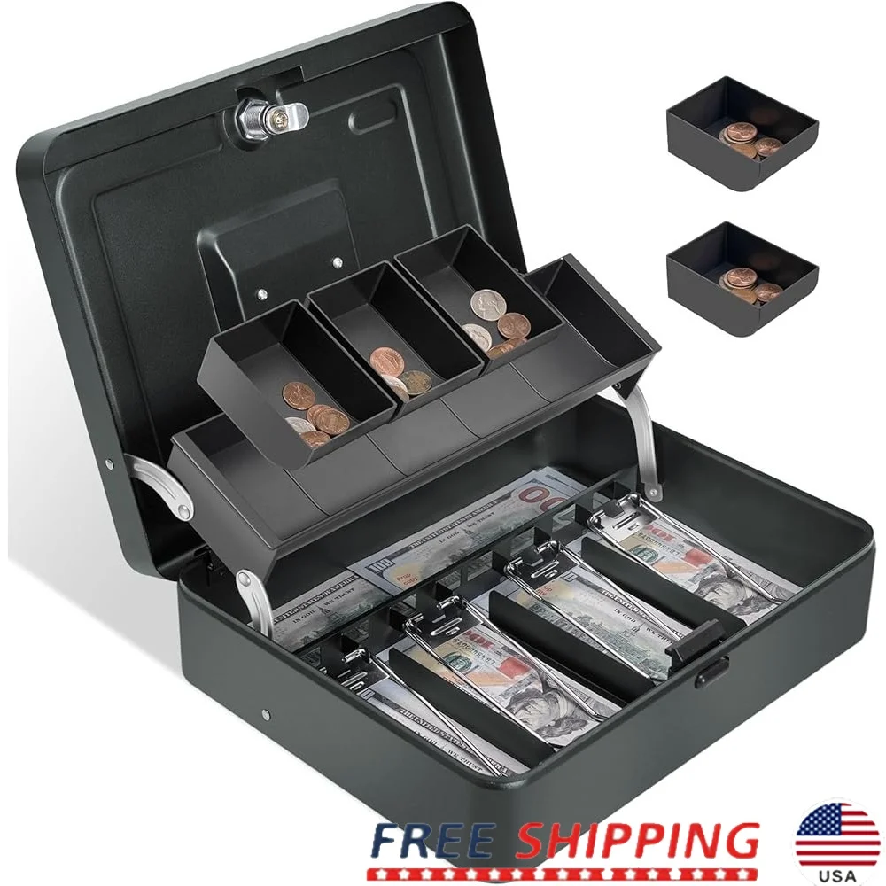 Secure Locking Cash Box with Key Durable Portable Safe Adjustable Coin Tray Home Office Storage
Secure Locking Cash Box with Key Durable Portable Safe Adjustable Coin Tray Home Office Storage