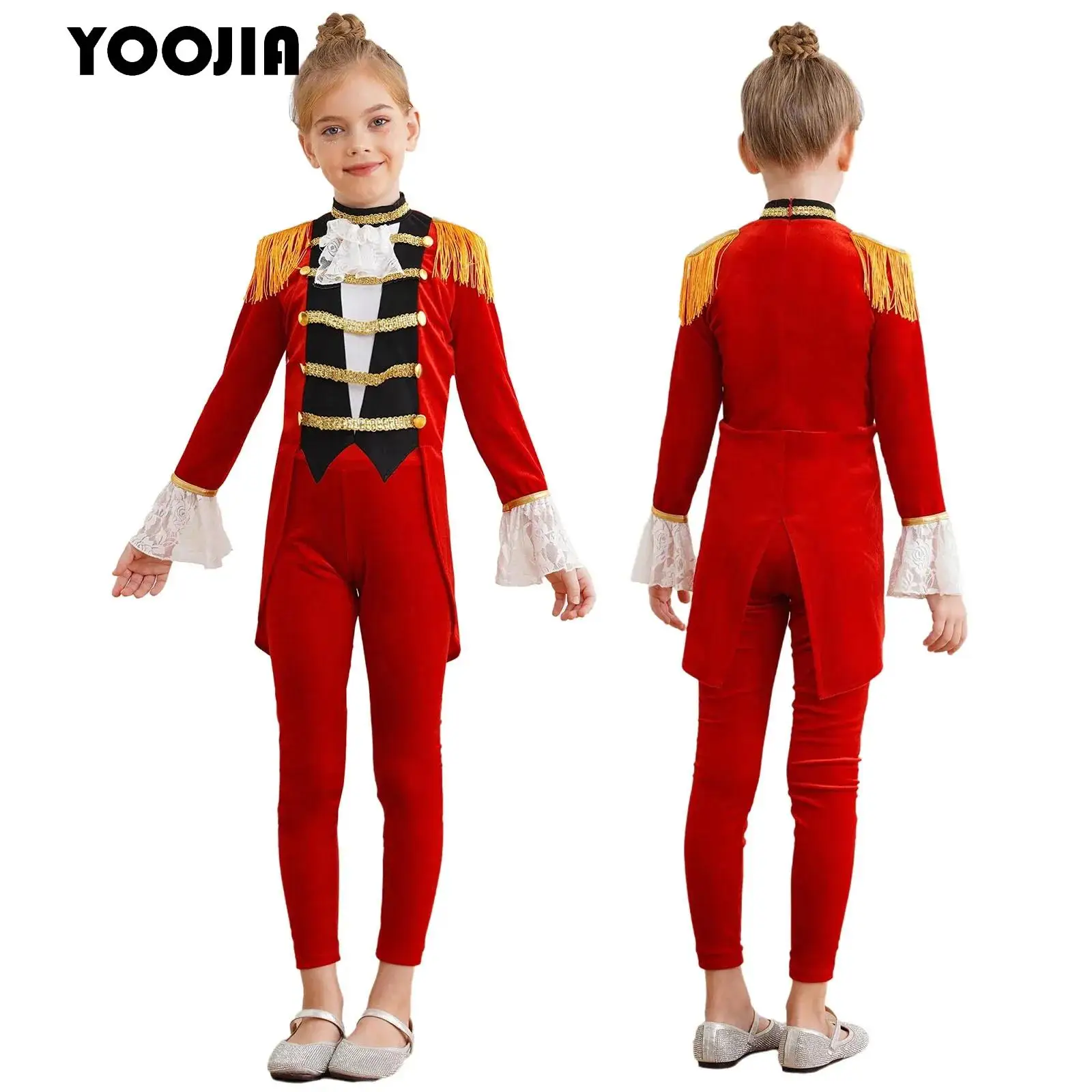 Halloween Circus Ringmaster Costume Outfits for Girls Showman Majorette Tassel Tailcoat Jacket and leggings Cosplay Costumes Set
Halloween Circus Ringmaster Costume Outfits for Girls Showman Majorette Tassel Tailcoat Jacket and leggings Cosplay Costumes Set