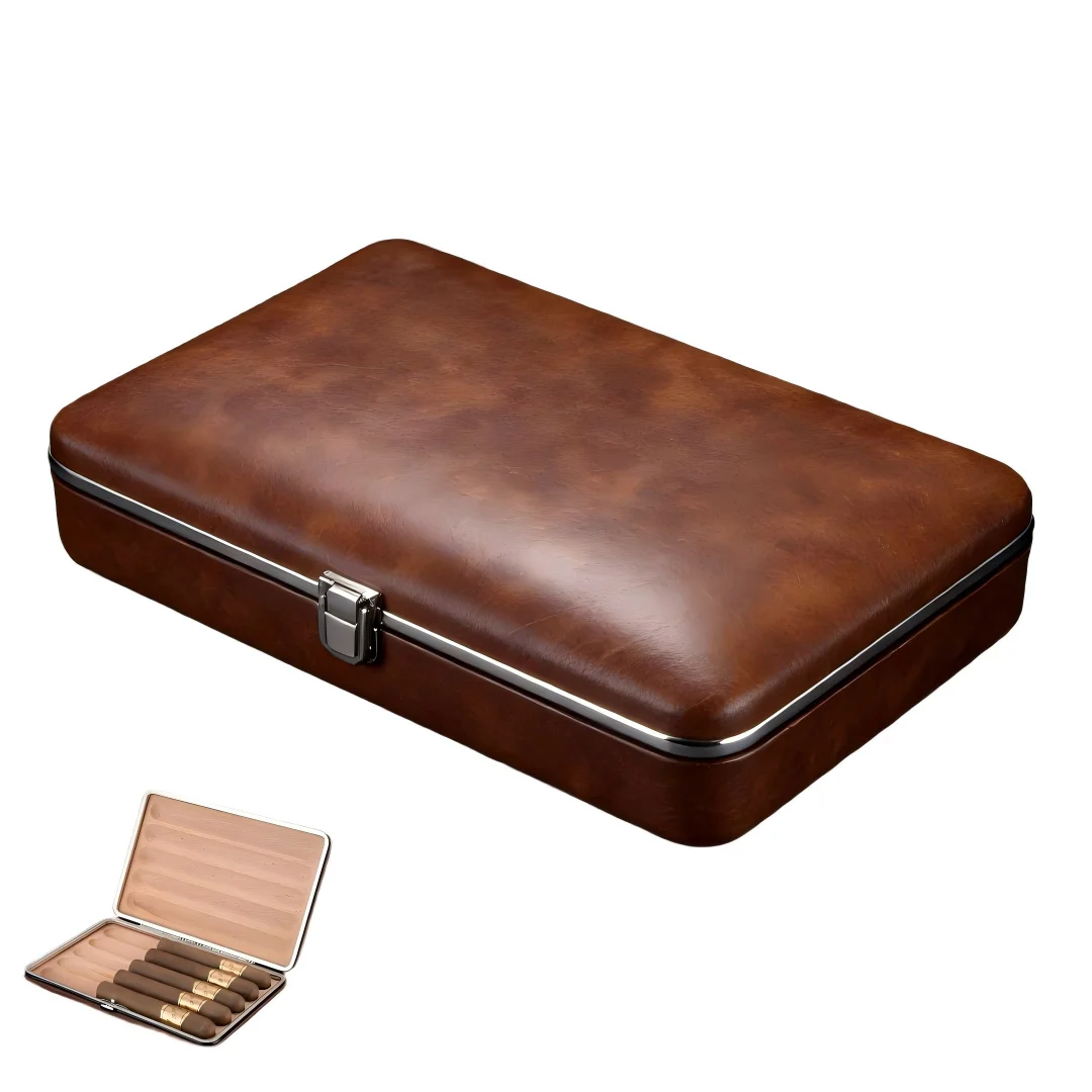 Portable Cigar Humidor Box, Slim Travel Case for 5 Cigars with Cedar Wood Liner, Metal Lock & Seal, Air Tight Storage
Portable Cigar Humidor Box, Slim Travel Case for 5 Cigars with Cedar Wood Liner, Metal Lock & Seal, Air Tight Storage