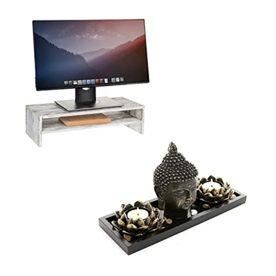 Buddha Head Sculpture Zen Garden Set w/Lotus Tealight Candle Holders and Wooden Display Tray Black and 2-Tier Rustic Whitewashe
Buddha Head Sculpture Zen Garden Set w/Lotus Tealight Candle Holders and Wooden Display Tray Black and 2-Tier Rustic Whitewashe