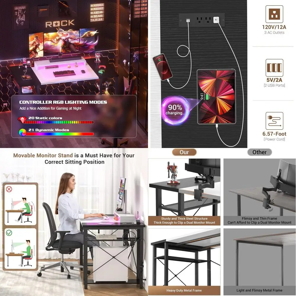 Компьютерный стол со светодиодной подсветкой, 48-дюймовый стол с розеткой и USB, двусторонний большой стол с подвижной подставкой для монитора, 48 дюймов G
Компьютерный стол со светодиодной подсветкой, 48-дюймовый стол с розеткой и USB, двусторонний большой стол с подвижной подставкой для монитора, 48 дюймов G