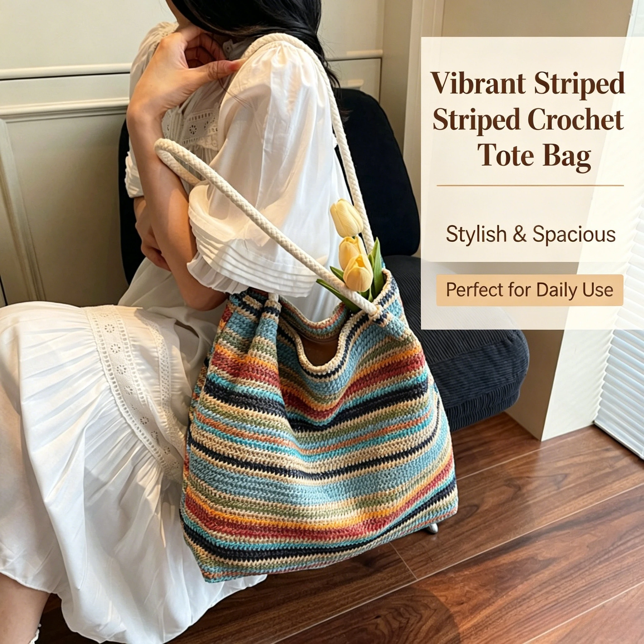 Bohemian Rainbow Striped Straw Tote Bag for Women Colorful Woven Shoulder Bag with Rope Handle Ideal for Summer Beach & Vacation
Bohemian Rainbow Striped Straw Tote Bag for Women Colorful Woven Shoulder Bag with Rope Handle Ideal for Summer Beach & Vacation