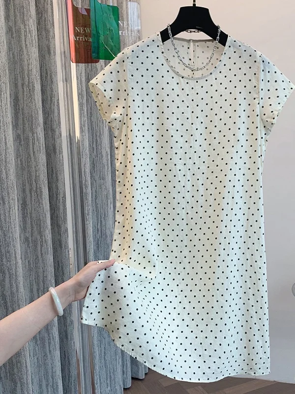 Summer Elegant Polka Dot Lin Dress Women's round Neck Short Sleeve Artistic Retro Skirt A-Line Long Dress Casual Commute Style
Summer Elegant Polka Dot Lin Dress Women's round Neck Short Sleeve Artistic Retro Skirt A-Line Long Dress Casual Commute Style
