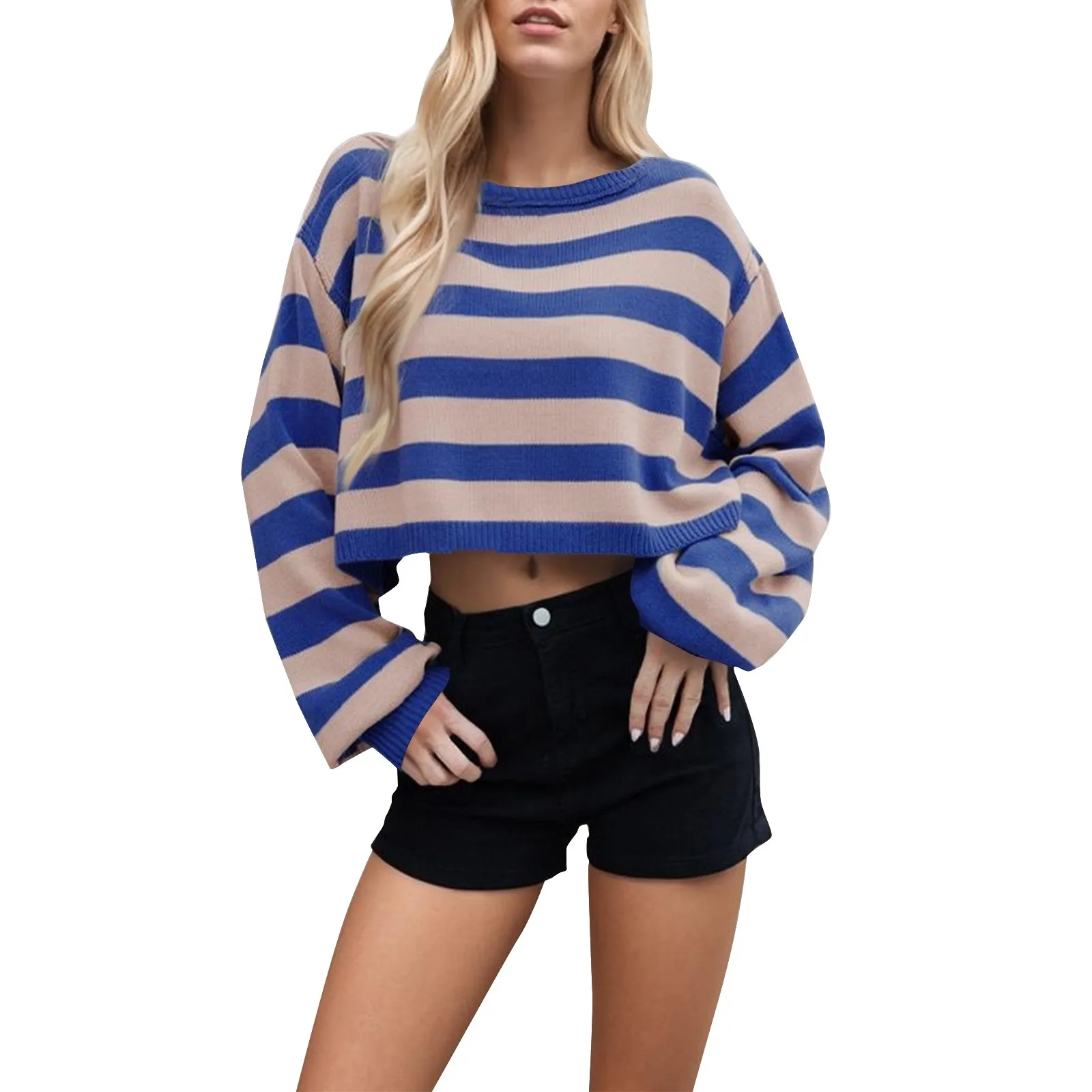 Autumn New Women'S Striped Navel-Baring Short Sweater Retro Loose Pullover Long-Sleeved Round Neck Pullover Top
Autumn New Women'S Striped Navel-Baring Short Sweater Retro Loose Pullover Long-Sleeved Round Neck Pullover Top