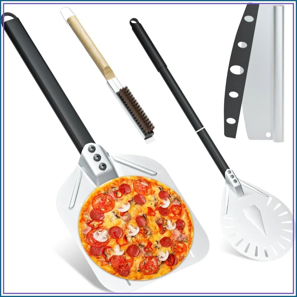 4PCS Pizza Oven Accessories Set: 12 Inch Perforated Peel, 9 Inch Turning Peel, Cleaning Brush with Scraper, Rocker Cutter, Homemade Pizza Supplies
4PCS Pizza Oven Accessories Set: 12 Inch Perforated Peel, 9 Inch Turning Peel, Cleaning Brush with Scraper, Rocker Cutter, Homemade Pizza Supplies