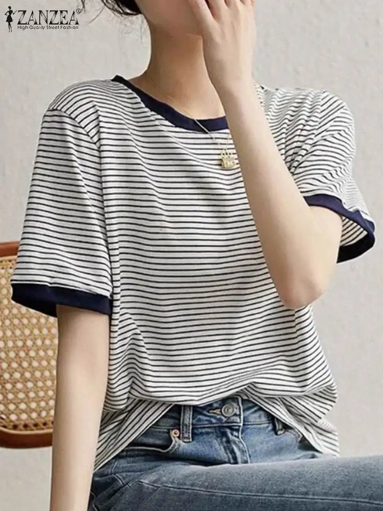 Korean Fashion Short Sleeve Striped Blouse ZANZEA 2024 Women Summer Casual O Neck Patchwork Shirt Party Blusas Elegant Work Tops
Korean Fashion Short Sleeve Striped Blouse ZANZEA 2024 Women Summer Casual O Neck Patchwork Shirt Party Blusas Elegant Work Tops