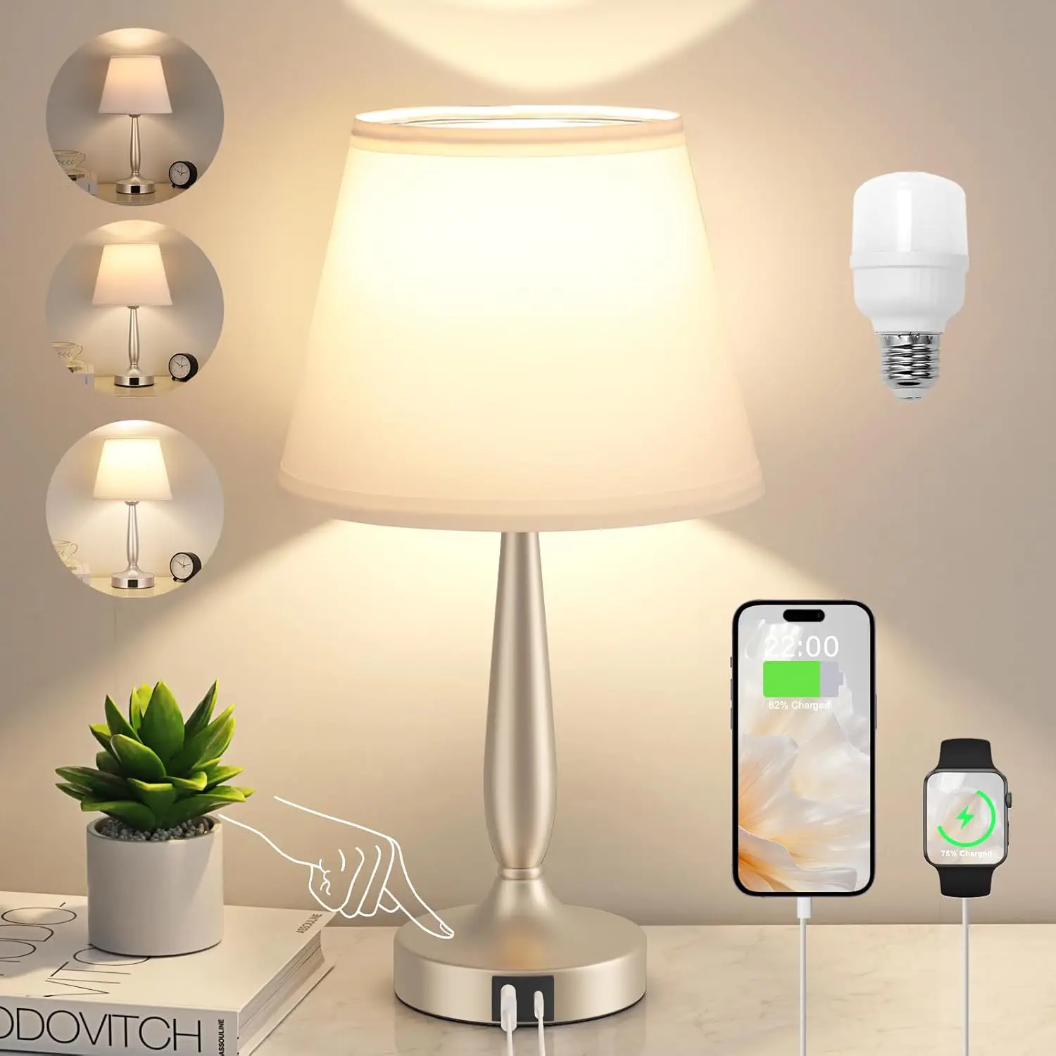 Настольная лампа с сенсорным управлением и зарядкой через USB-C, 3-уровневая регулируемая прикроватная лампа для спальни и гостиной
Настольная лампа с сенсорным управлением и зарядкой через USB-C, 3-уровневая регулируемая прикроватная лампа для спальни и гостиной