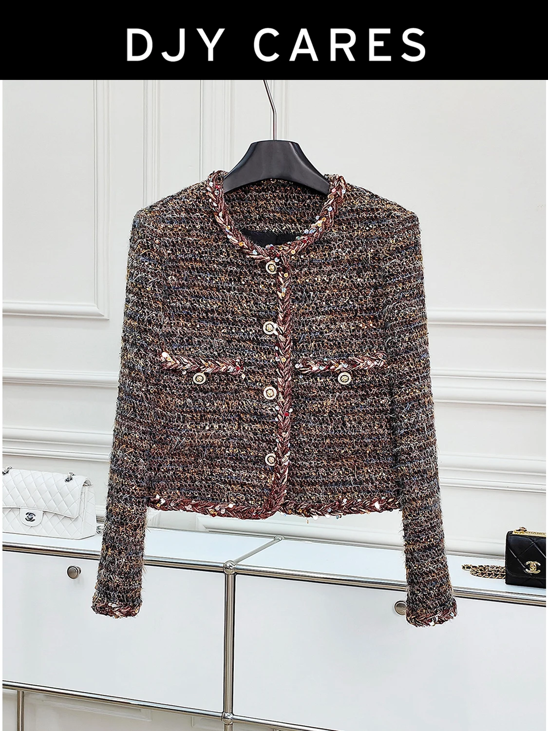 New Coarse tweed with cotton and thick brown wool blend jacket and top big size
New Coarse tweed with cotton and thick brown wool blend jacket and top big size