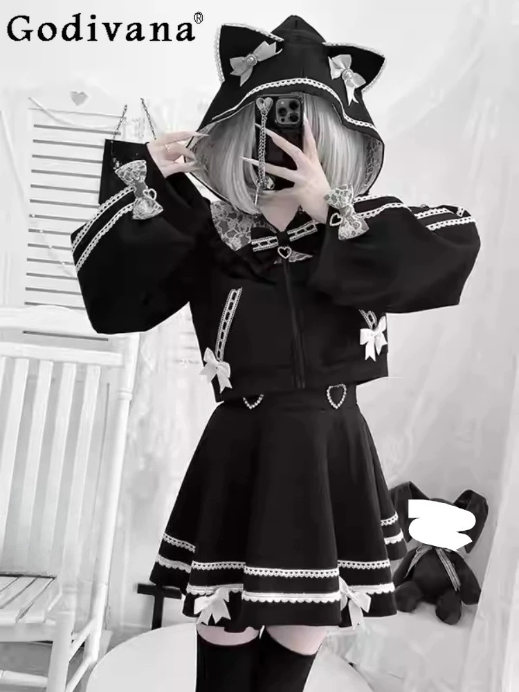 Autumn Winter Subculture Cute Long Sleeve Short Black College Japanese Tops Sweet Girl High Waist A-line Age-reducing Skirt Sets
Autumn Winter Subculture Cute Long Sleeve Short Black College Japanese Tops Sweet Girl High Waist A-line Age-reducing Skirt Sets