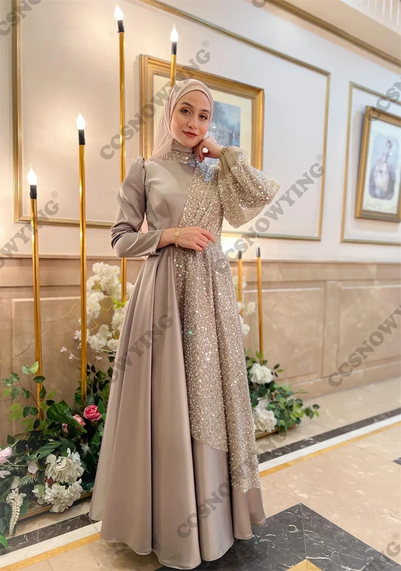 Satin Sequin Muslim Hijab Evening Dresses Long Sleeve Islamic Formal Party Gown Women Arabic Kaftan Robe De Soiree
Satin Sequin Muslim Hijab Evening Dresses Long Sleeve Islamic Formal Party Gown Women Arabic Kaftan Robe De Soiree