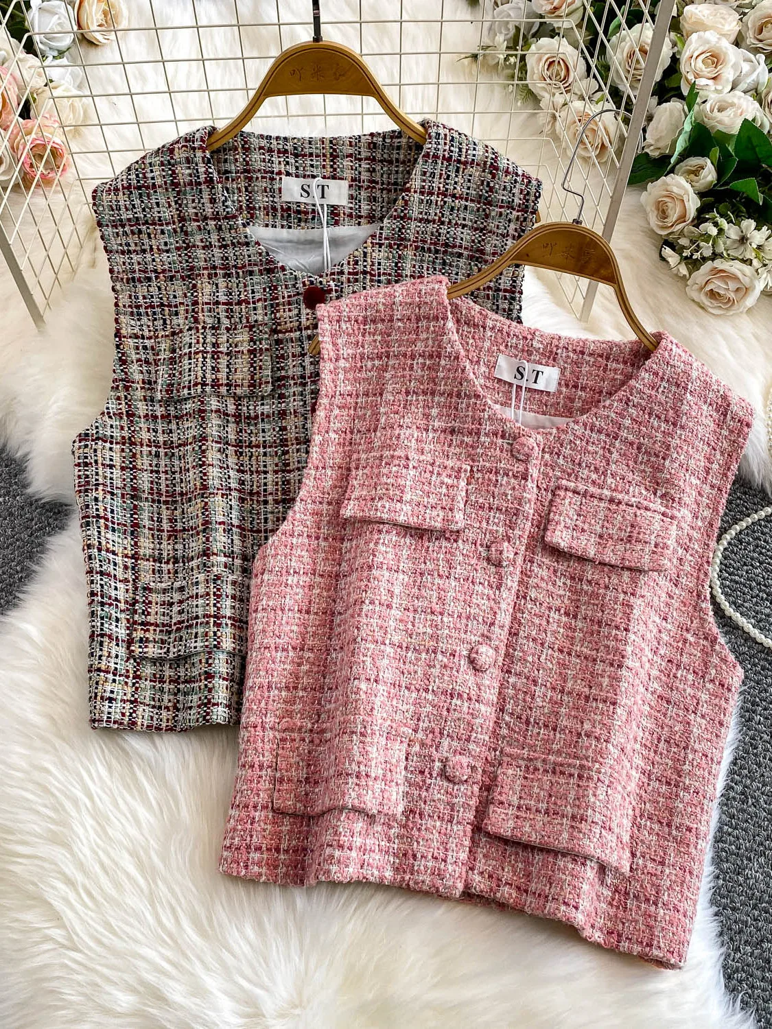 Slim Fit Tweed Vest Women's round Ne Single Button Summer Top Faion Commute Plaid Patterned Layering irt
Slim Fit Tweed Vest Women's round Ne Single Button Summer Top Faion Commute Plaid Patterned Layering irt