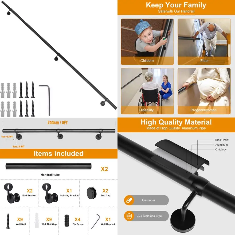 Industrial Metal Stair Handrail Kit - Sturdy Aluminum Wall Mount Railing for Indoor and Outdoor Use on Wood, Concrete, and Brick
Industrial Metal Stair Handrail Kit - Sturdy Aluminum Wall Mount Railing for Indoor and Outdoor Use on Wood, Concrete, and Brick