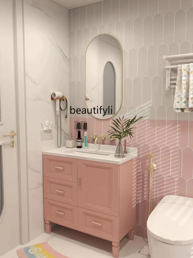 Floor Bathroom Cabinet Pink Bathroom Table Oak Bathroom Cabinet Washbasin Combination
Floor Bathroom Cabinet Pink Bathroom Table Oak Bathroom Cabinet Washbasin Combination