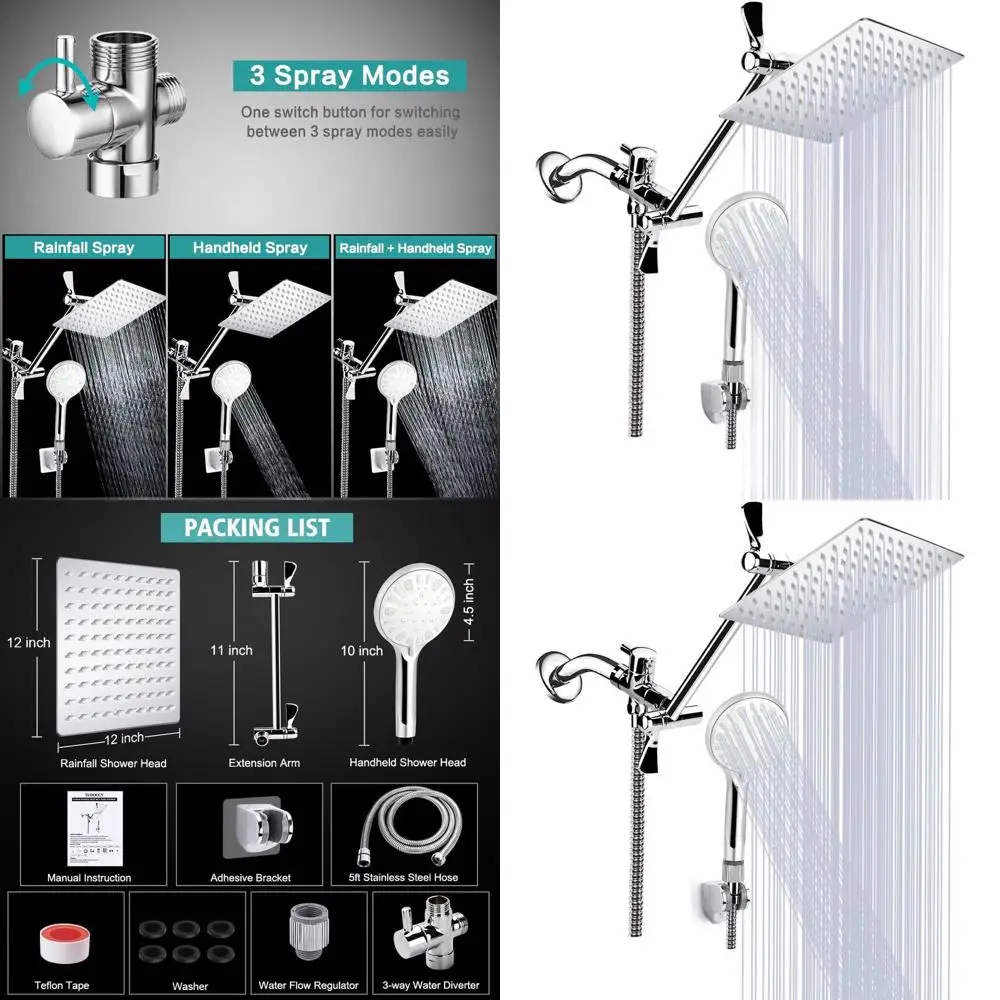 Комбинированная душевая система 12 Pure Rainfall с ручной лейкой и удлинительной ручкой 11 дюймов, 9-режимная регулируемая система против протечек
Комбинированная душевая система 12 Pure Rainfall с ручной лейкой и удлинительной ручкой 11 дюймов, 9-режимная регулируемая система против протечек