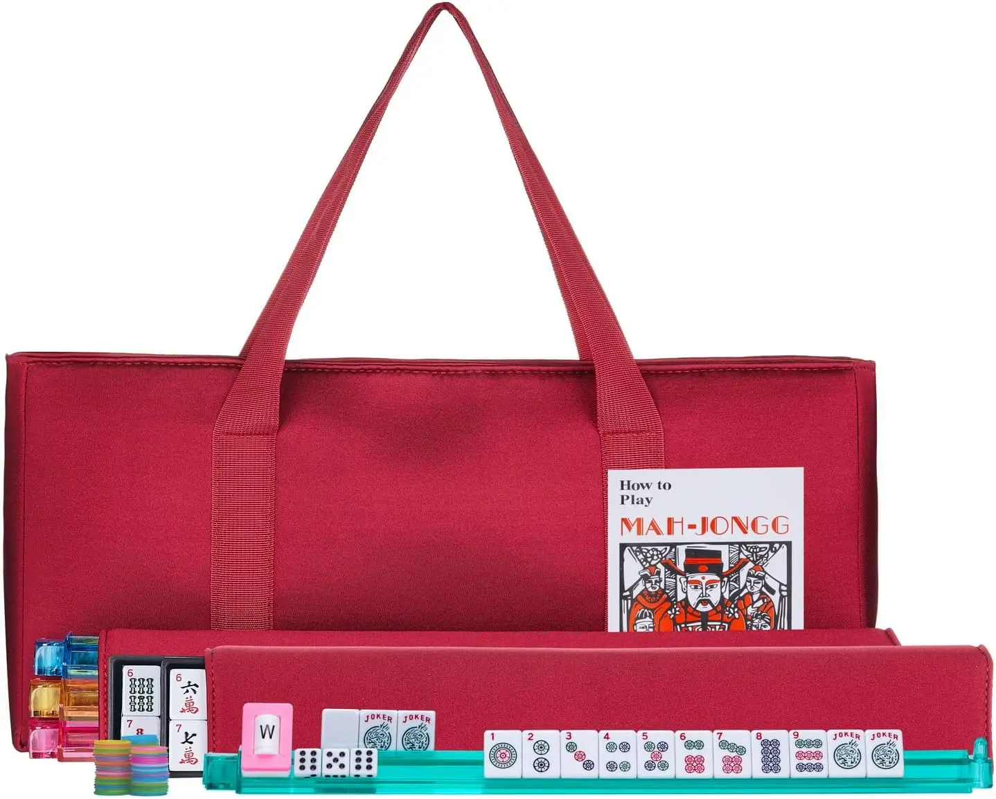 American Mahjong Set with Red Burgundy Soft Bag, 166 White Engraved Tiles, 4 All-in-One Rack/Pushers for Western Mah Jongg Game
American Mahjong Set with Red Burgundy Soft Bag, 166 White Engraved Tiles, 4 All-in-One Rack/Pushers for Western Mah Jongg Game