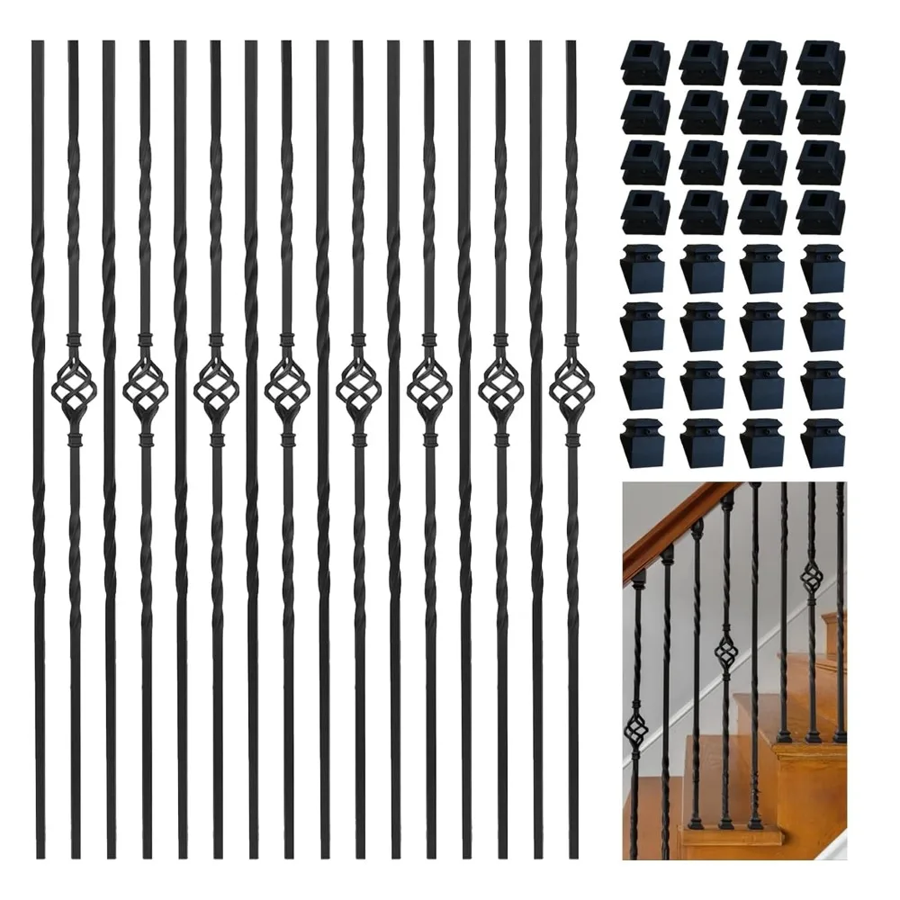 16 Pack Iron Balusters with 32 Shoes, 1/2" x 44" Hollow Metal Stair Spindles for Indoor Decks
16 Pack Iron Balusters with 32 Shoes, 1/2" x 44" Hollow Metal Stair Spindles for Indoor Decks