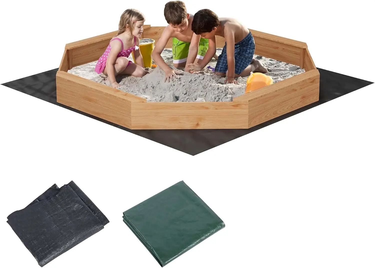 Octagonal Wooden Sandbox for Kids with Built-in Benches, Protective Cover, Drainage Liner, and Durable Fir Wood Construction - S
Octagonal Wooden Sandbox for Kids with Built-in Benches, Protective Cover, Drainage Liner, and Durable Fir Wood Construction - S