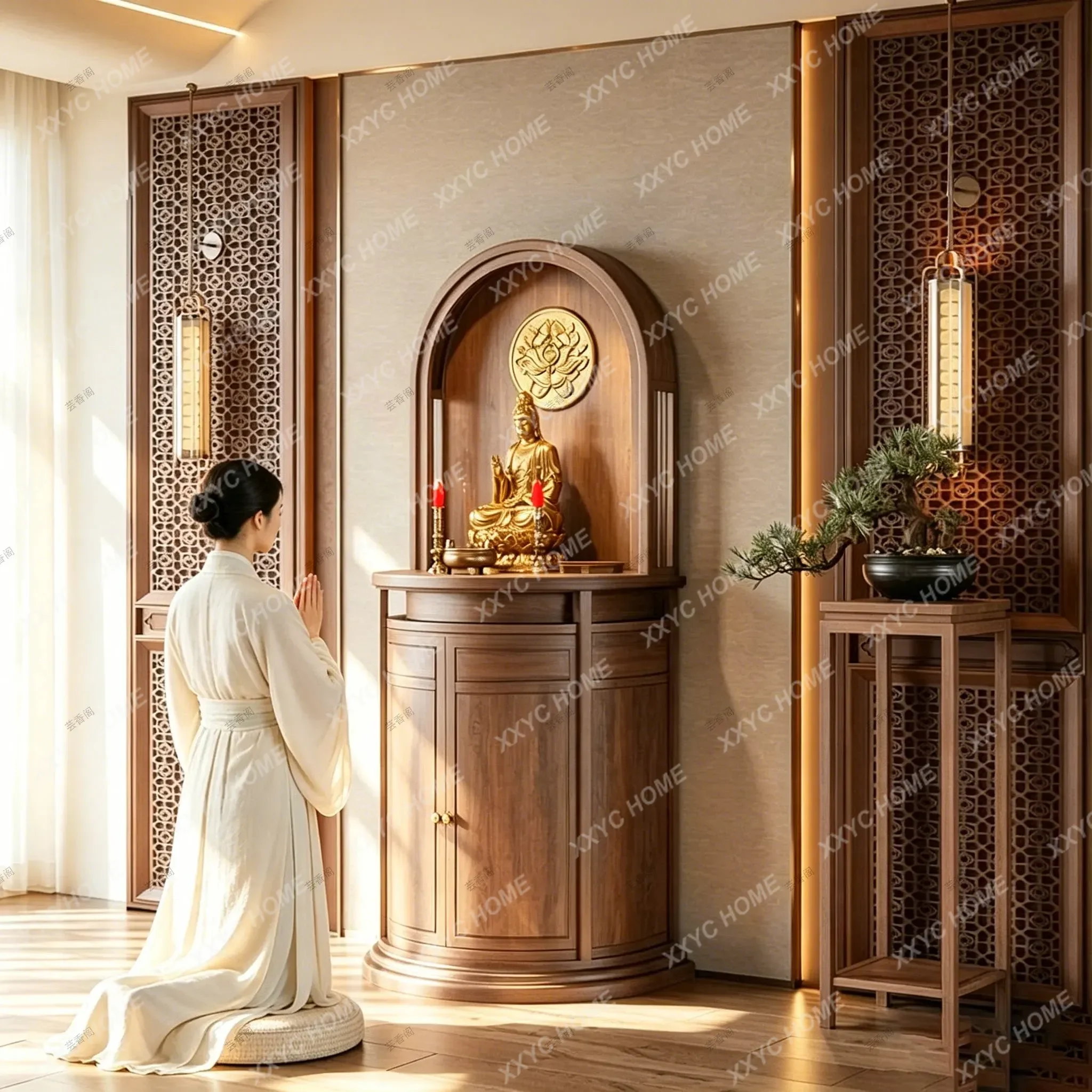 curved casket black walnut God of Wealth cabinet solid wood offering table living room home
curved casket black walnut God of Wealth cabinet solid wood offering table living room home