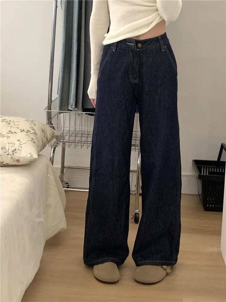 American Retro Deep Blue Wide Leg Jeans Women's High Waist Slimming Spring Loose Drapey Tall Extended Length Pants
American Retro Deep Blue Wide Leg Jeans Women's High Waist Slimming Spring Loose Drapey Tall Extended Length Pants
