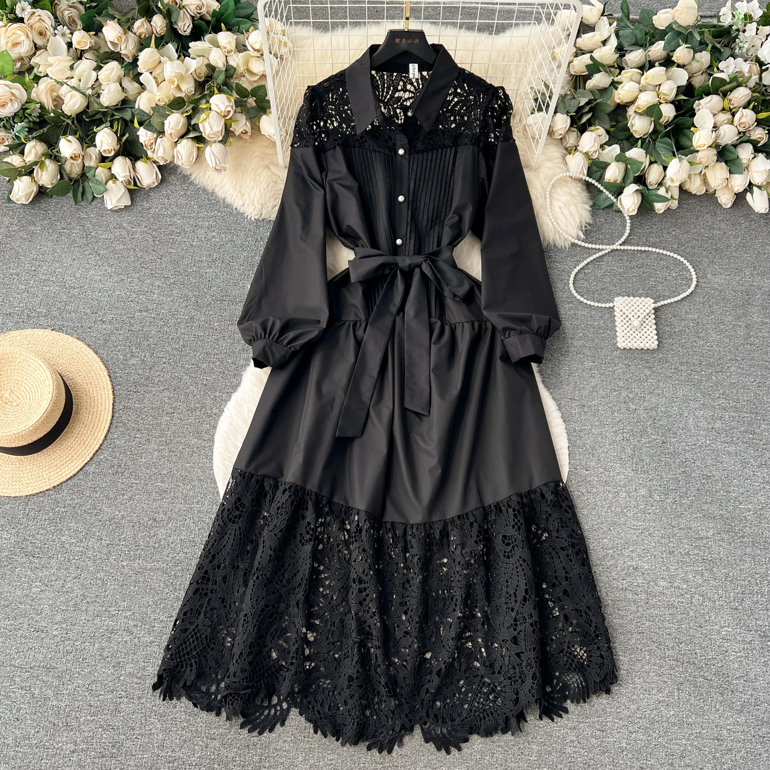 Women New Fashion Long Sleeve Hollowed-out Lace Stitching Ruffled Dresses Autumnn Single Breasted Elegant Clothes Vestidos L529
Women New Fashion Long Sleeve Hollowed-out Lace Stitching Ruffled Dresses Autumnn Single Breasted Elegant Clothes Vestidos L529