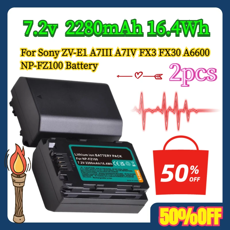 2pcs For Sony ZV-E1 A7III A7IV FX3 FX30 A6600 NP-FZ100 7.2v 2280mAh 16.4Wh Battery
2pcs For Sony ZV-E1 A7III A7IV FX3 FX30 A6600 NP-FZ100 7.2v 2280mAh 16.4Wh Battery