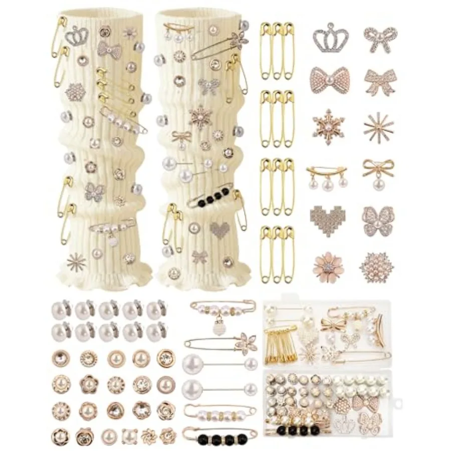 60 Pcs Charms for Socks Shoe, Gold Brooches and Pins for Women, DIY Junk Sock Jewelry Pearl Brooch Shoe Charms Kit for Clothes
60 Pcs Charms for Socks Shoe, Gold Brooches and Pins for Women, DIY Junk Sock Jewelry Pearl Brooch Shoe Charms Kit for Clothes