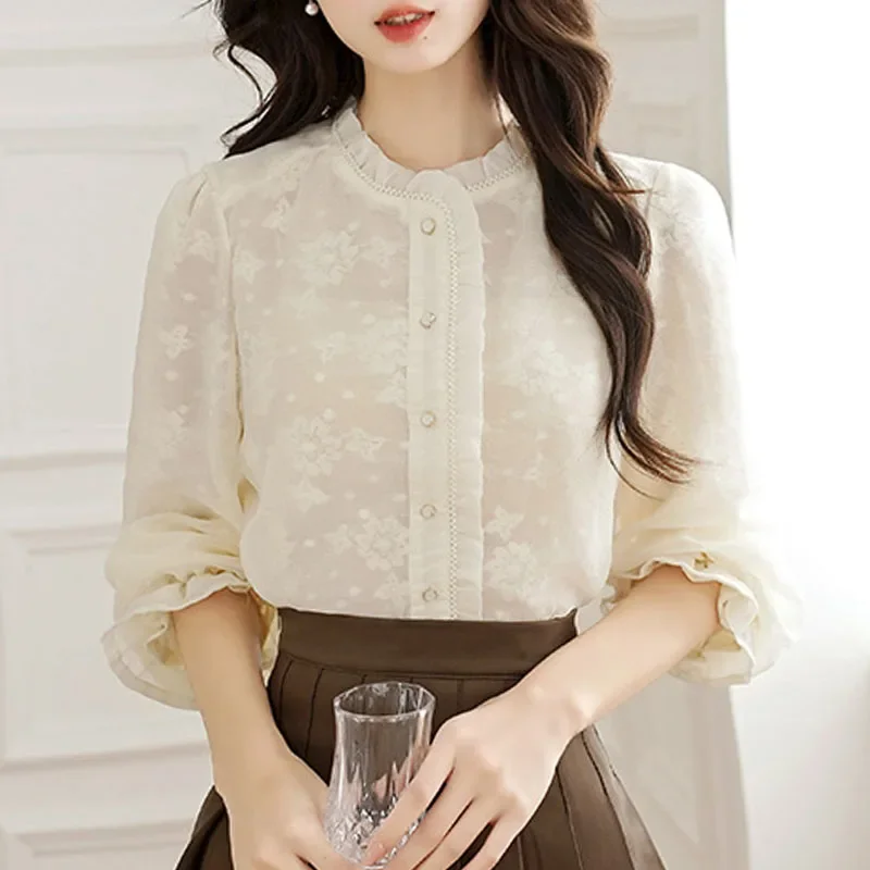 Fashion Long Sleeve Women Shirt Ruffled Beading Lace Shirt Blouse Women Tops Blouses Shirts Blusas Para Mujer Camisas Blusa M279
Fashion Long Sleeve Women Shirt Ruffled Beading Lace Shirt Blouse Women Tops Blouses Shirts Blusas Para Mujer Camisas Blusa M279